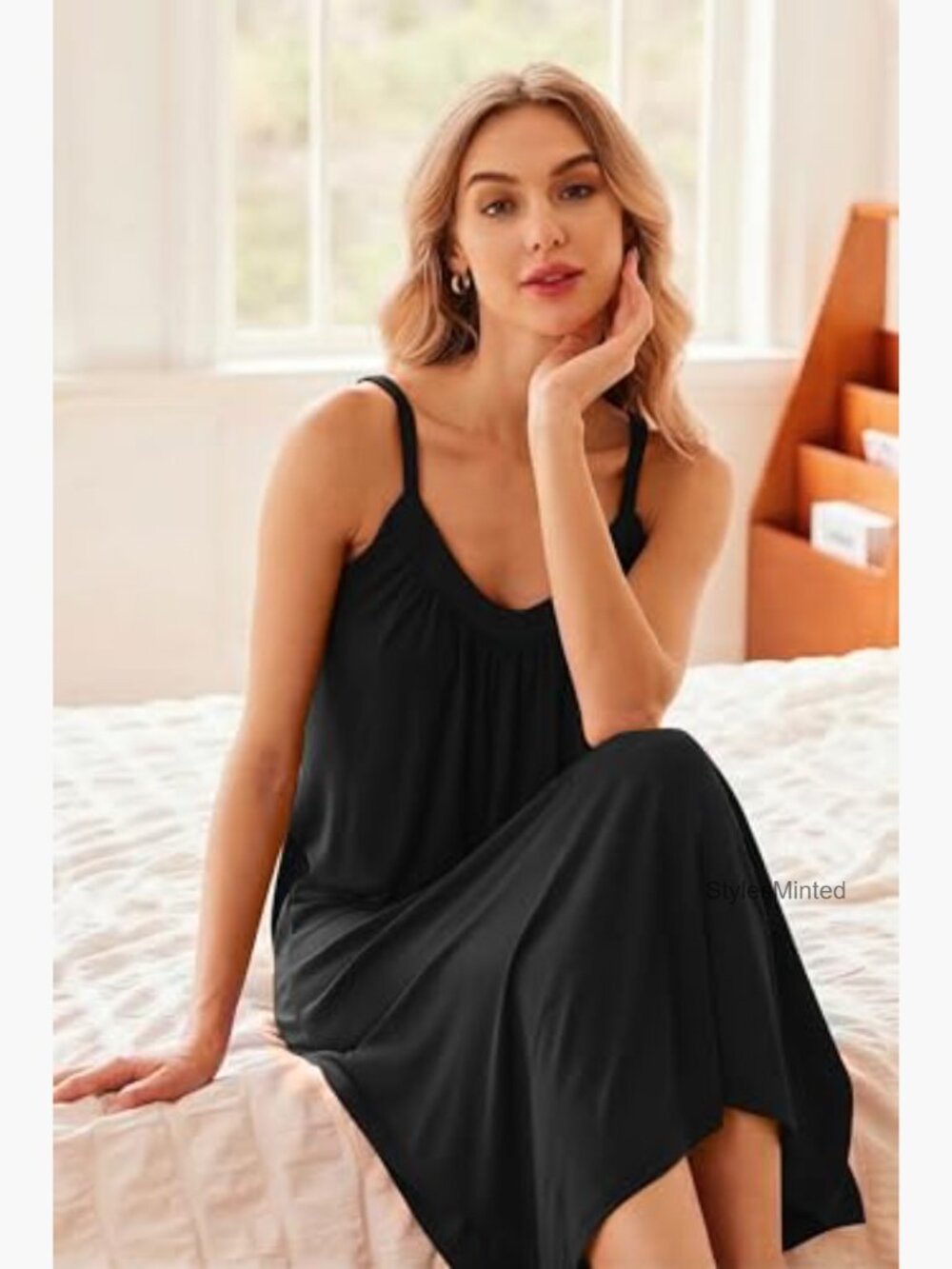 Sleeveless Full Length Nightgown Soft Lounge Dress V Neck Chemise - Picture 4 of 7